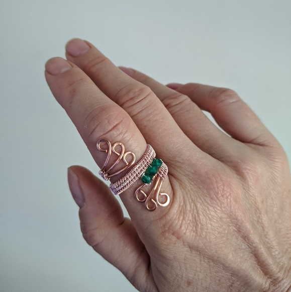 Stonewear designs Jewelry - SALE! Rose gold copper wire wrapped emerald ring